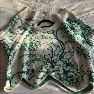 SHEIN Green and Cream Floral Sweater